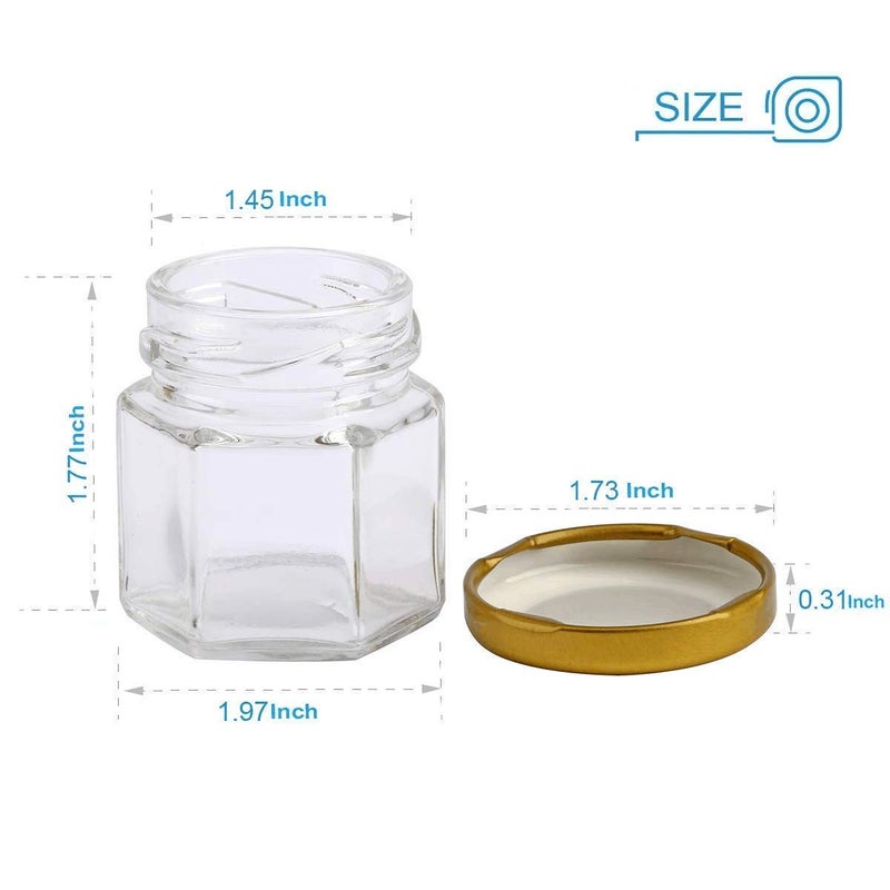 Encheng 1.5 oz Clear Hexagon Jars,Small Glass Honey Jars With Lids(golden),Mason Jars For Herbs,Foods,Jams, Liquid,Party Favor,Mini Spice Jars For Storage 30 Pack - Image 2